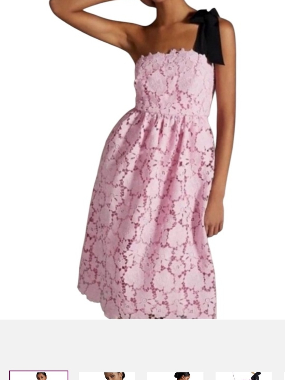Anthropologie Maeve Pink Lace One-Shoulder Bow Midi Dress Size 10